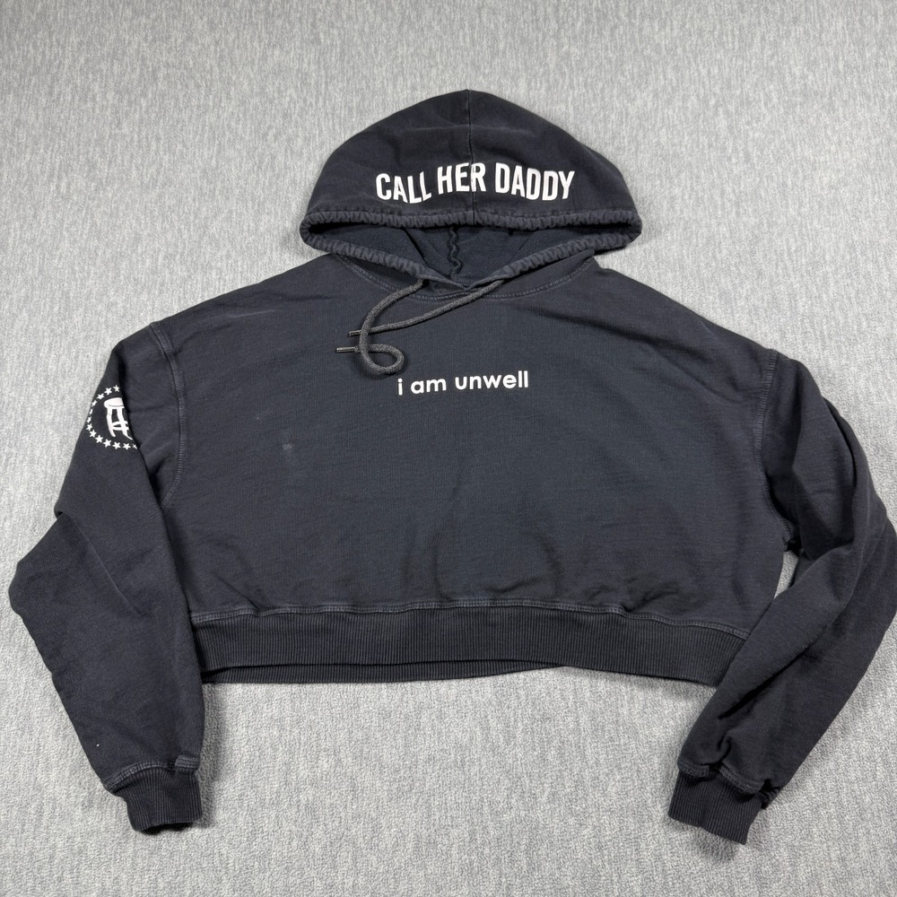 Barstool Chicks Hoodie Women L Black Cropped Call Her Daddy‎ I Am Unwell Graphic